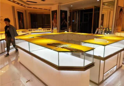 展示柜臺(tái)定制，高端不銹鋼珠寶展示柜