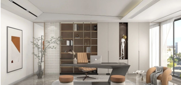 轉(zhuǎn)角書(shū)柜裝修效果圖，全鋁書(shū)柜與榻榻米組合設(shè)計(jì)